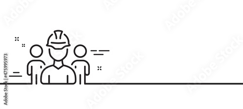 Engineering team line icon. Engineer or architect group sign. Construction helmet symbol. Minimal line illustration background. Engineering team line icon pattern banner. Vector