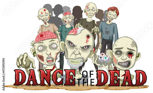 Creepy zombies with Dance of the dead word logo for Halloween