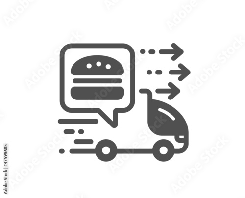 Food delivery icon. Truck courier sign. Catering service symbol. Classic flat style. Quality design element. Simple food delivery icon. Vector