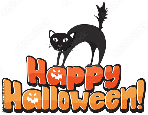 Happy Halloween word with black cat banner