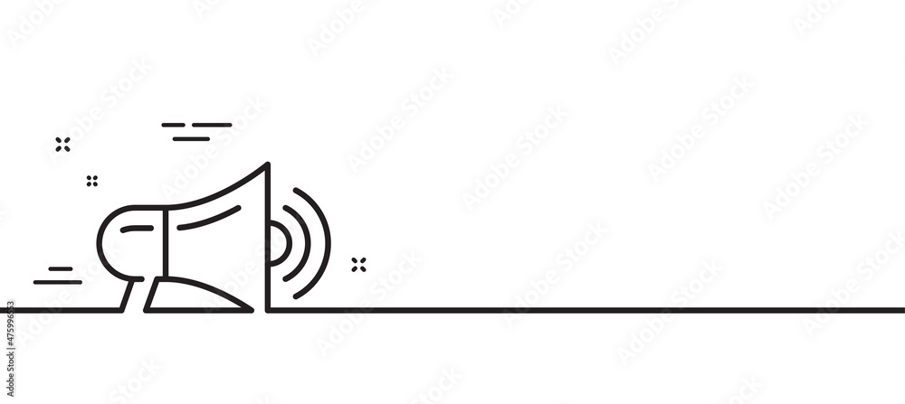 Megaphone line icon. Advertisement device symbol. Communication sign. Minimal line illustration background. Megaphone line icon pattern banner. White web template concept. Vector Megaphone line icon. Advertisement device symbol. Communication sign. Minimal line illustration background. Megaphone line icon pattern banner. White web template concept. Vector