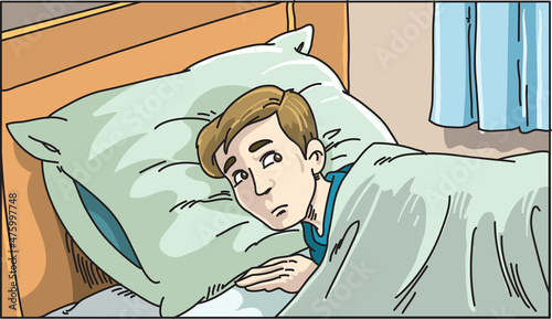 Young employee man with sleep problems and insomnia symptoms. 