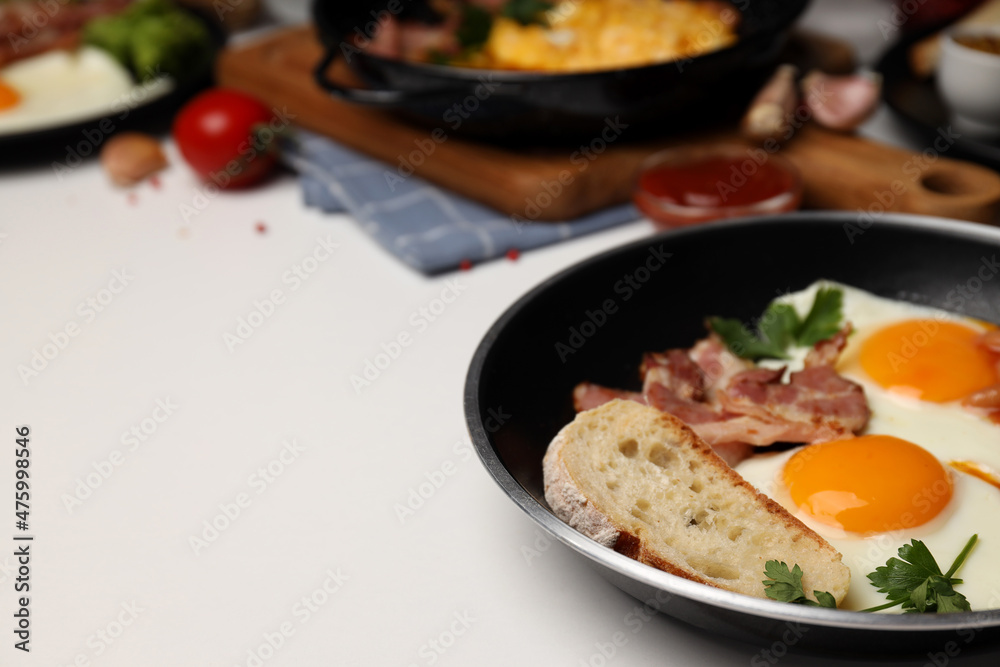 Concept of tasty breakfast on white background Concept of tasty breakfast on white background