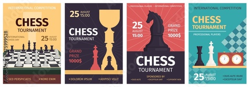 Photographie Chess tournament posters with game board and piece silhouettes