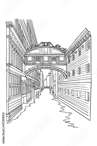 Vector sketch of bridge of sighs ( ponte dei sospiri). Venice. Italy.