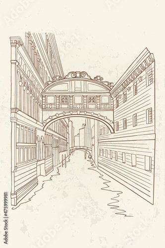 Vector sketch of bridge of sighs ( ponte dei sospiri). Venice. Italy.