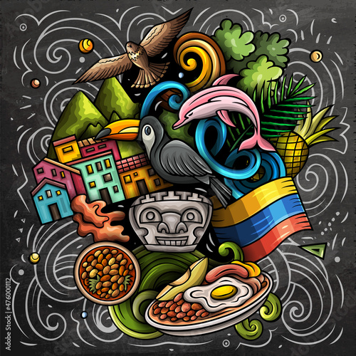 Colombia cartoon vector doodle chalkboard illustration