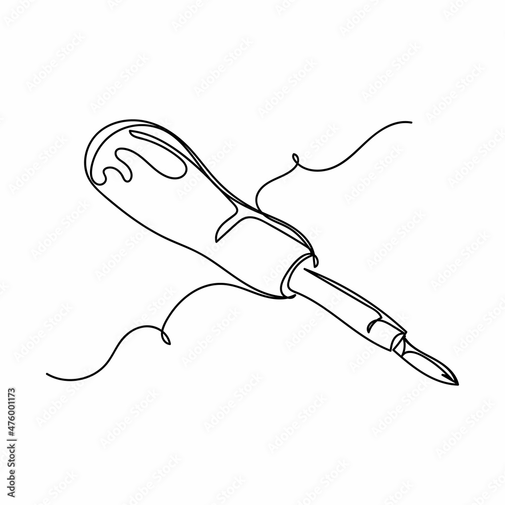 Obraz premium Continuous one simple single line drawing of screwdriver icon in silhouette on a white background. Linear stylized.