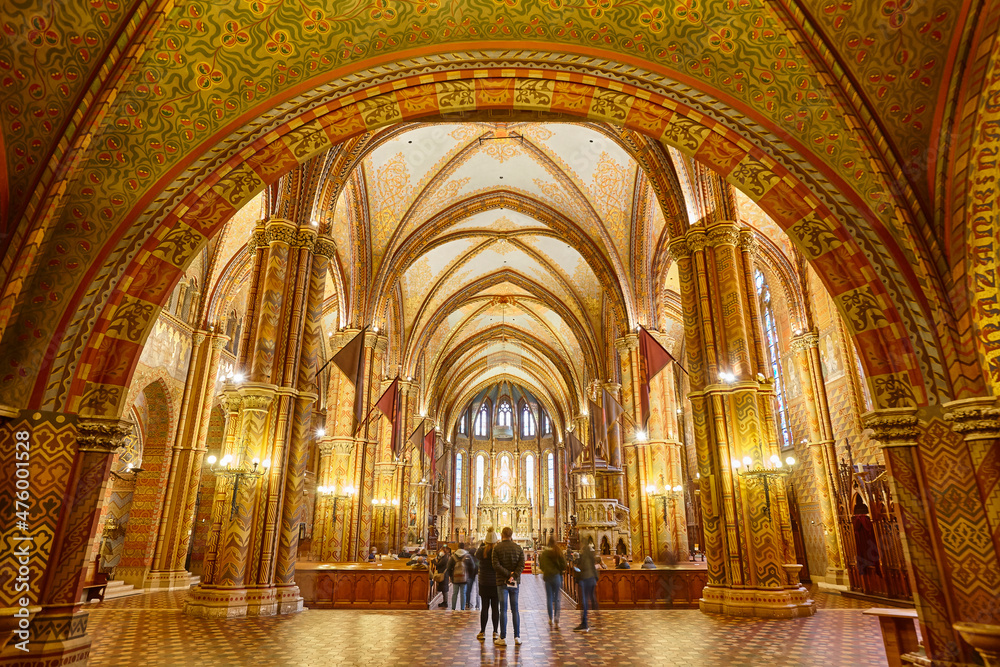 St. Matthias neogothical cathedral interior. Budapest landmark. Hungary