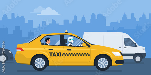 Robot driving a taxi in the city © elenabsl