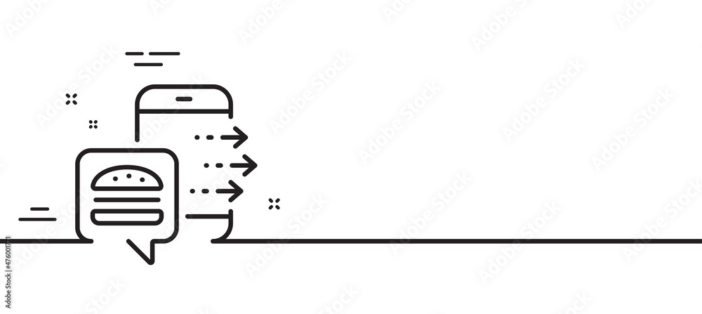Food order line icon. Meal delivery app sign. Online catering service symbol. Minimal line illustration background. Food order line icon pattern banner. White web template concept. Vector