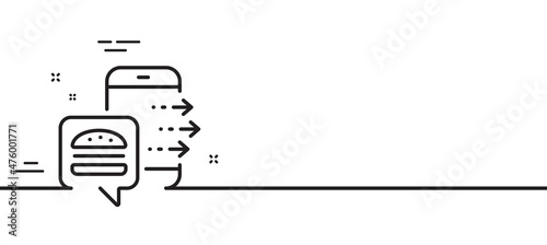 Food order line icon. Meal delivery app sign. Online catering service symbol. Minimal line illustration background. Food order line icon pattern banner. White web template concept. Vector