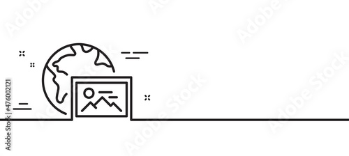 Web photo line icon. Image thumbnail sign. Picture album placeholder symbol. Minimal line illustration background. Web photo line icon pattern banner. White web template concept. Vector