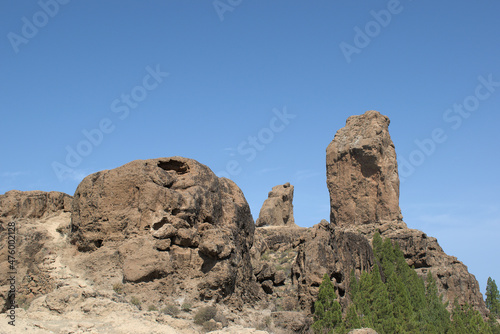 Famous volcanic landscape in Gran Canaria. Roque Nublo