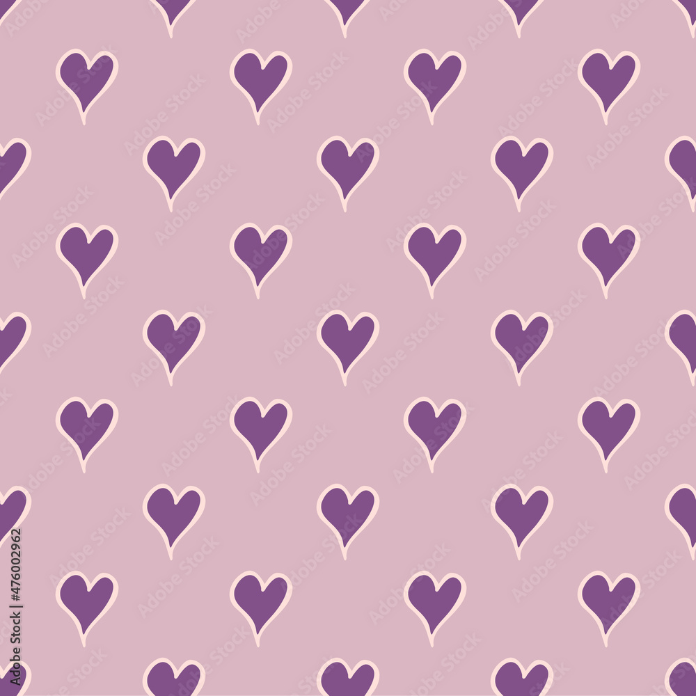 Seamless pattern with hand-drawn hearts in boho style.