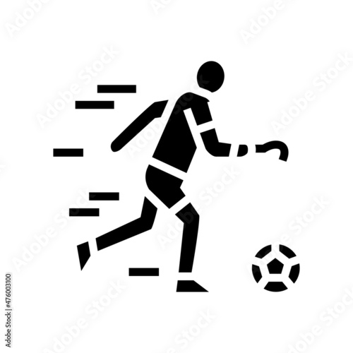 soccer football playing handicapped athlete glyph icon vector. soccer football playing handicapped athlete sign. isolated contour symbol black illustration