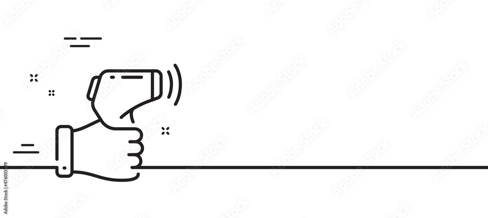 Electronic thermometer line icon. Temperature scanner sign. Fever measuring symbol. Minimal line illustration background. Electronic thermometer line icon pattern banner. Vector Electronic thermometer line icon. Temperature scanner sign. Fever measuring symbol. Minimal line illustration background. Electronic thermometer line icon pattern banner. Vector