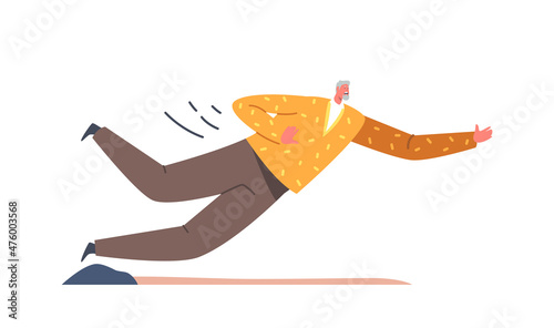 Senior Male Character Stumble the Stone on Road Falling Down on the Ground. Old Man Clumsiness, Failure, Fracture