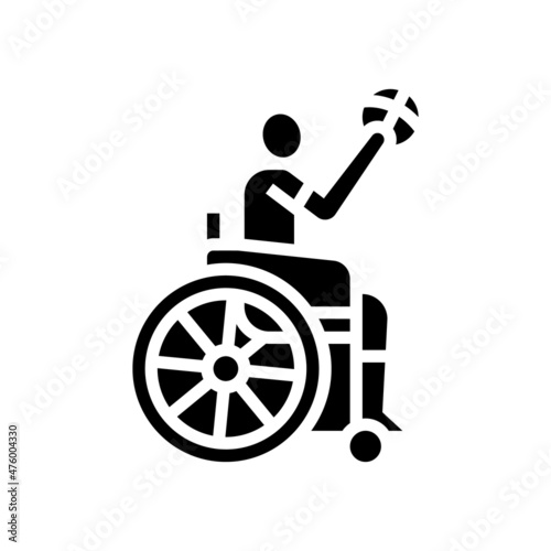 basketball game play handicapped athlete glyph icon vector. basketball game play handicapped athlete sign. isolated contour symbol black illustration