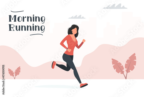 Woman is jogging. Girl running, doing fitness exercises. Active healthy lifestyle. Morning Running