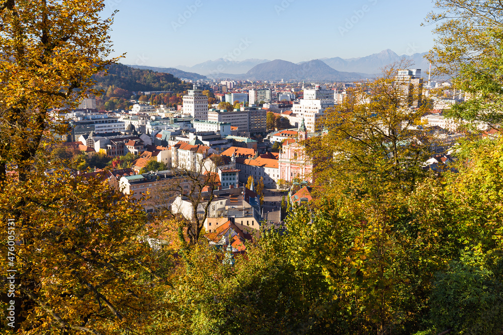 Ljubljana cityscape mountains view, Slovenia