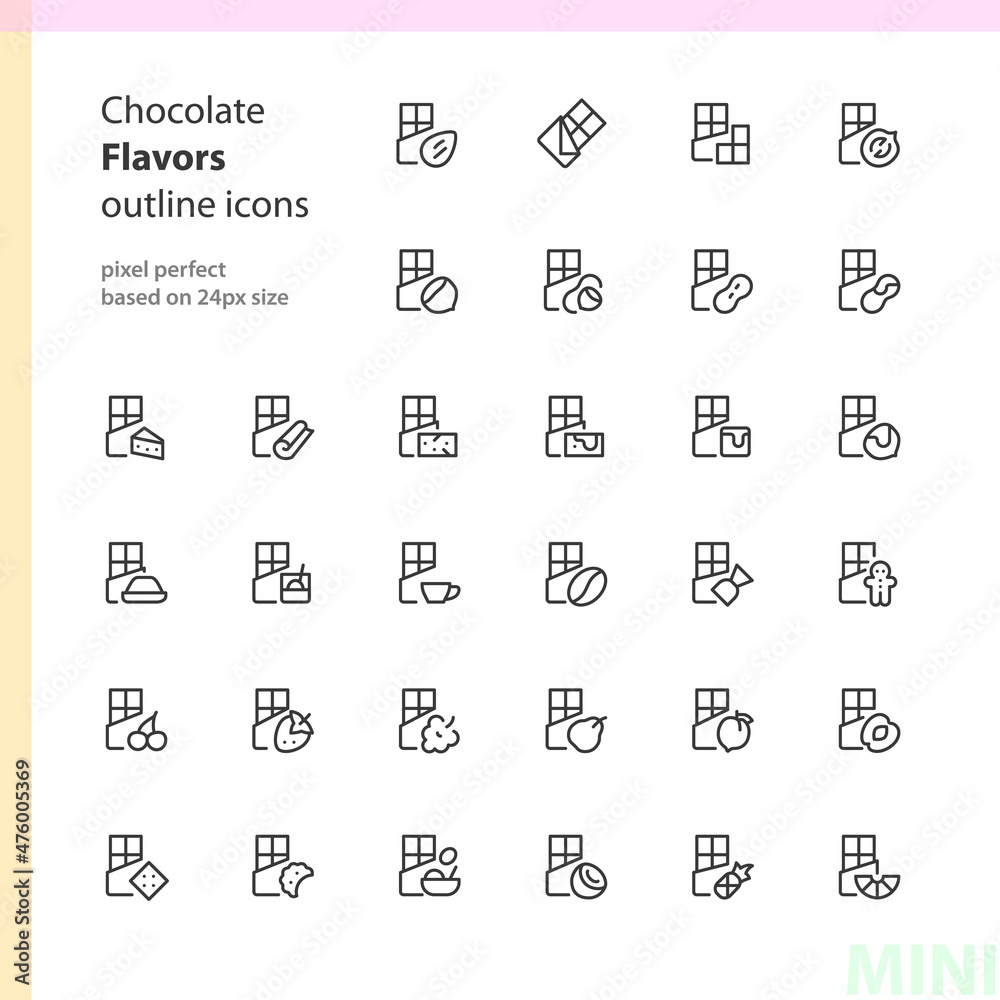 Chocolate flavors outline icons
