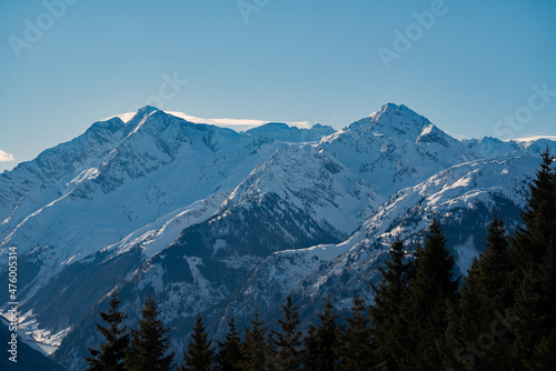 beautiful view of the snow capped hohe tauern in austria at a sunny winter day in december