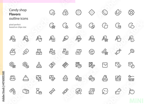 Candy shop flavors outline icons