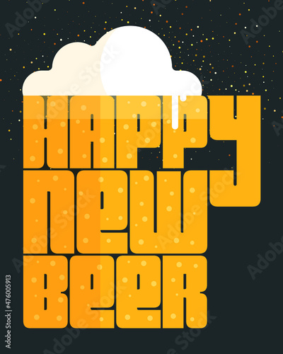 Beer mug designed with happy new beer typography