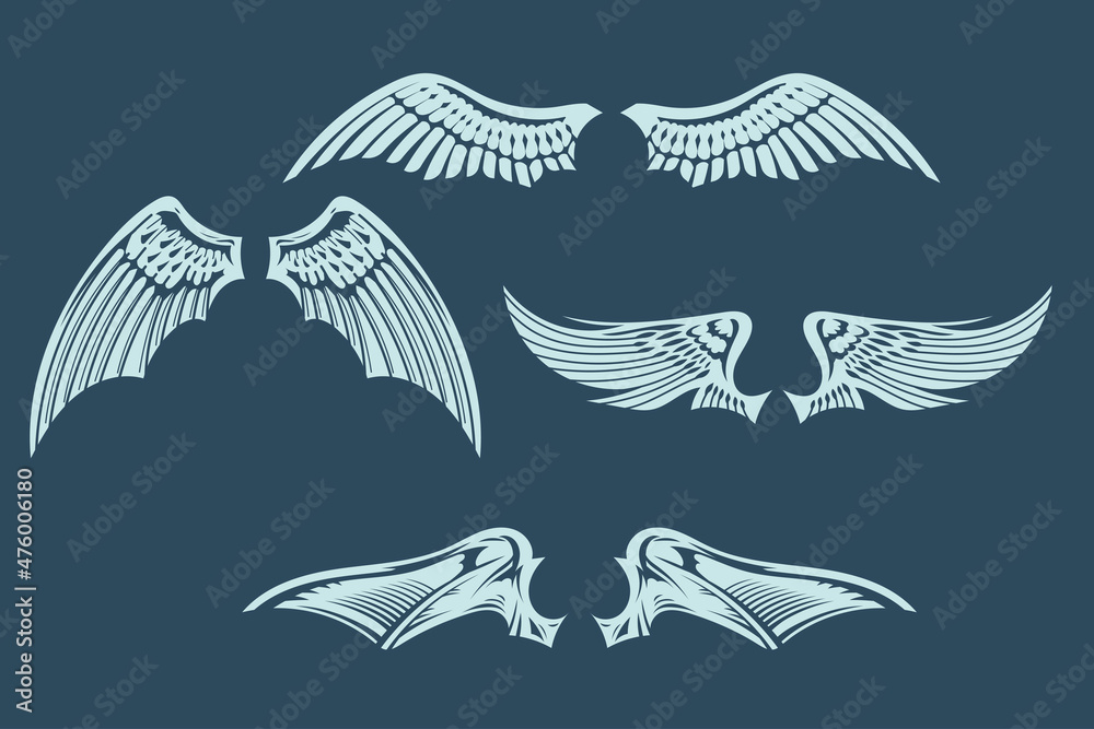 Fototapeta premium Set of Angel Wings Collection