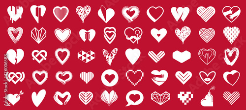 Hearts big vector set of different shapes and concepts logos or icons, love and care, health and cardiology, geometric and low poly, collection of heart shapes symbols.