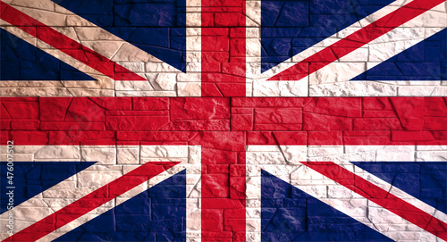 United Kingdom of Great Britain flag with gray stone wall tiles texture. Texture of old poster back with British flag. Web banner template for industrial design. Vector