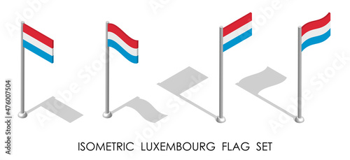 isometric flag of LUXEMBOURG in static position and in motion on flagpole. 3d vector