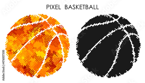 pixel icon of Sports ball for basketball. Sport equipment. Mobile app button. Abstract vector isolated on white background