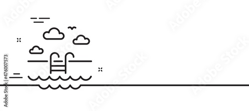 Swimming pool line icon. Outdoor basin sign. Hotel service symbol. Minimal line illustration background. Swimming pool line icon pattern banner. White web template concept. Vector