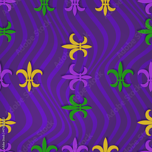 Seamless stripe pattern with fleur de lis symbol for Mardi Gras.