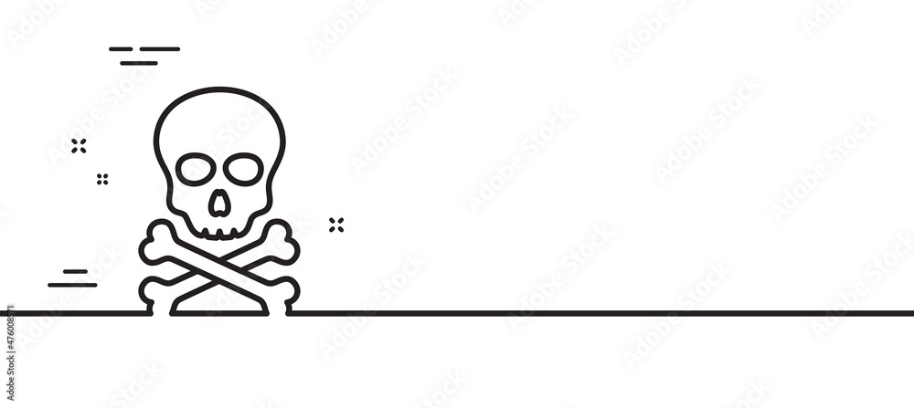 Chemical hazard line icon. Laboratory toxic sign. Death skull symbol. Minimal line illustration background. Chemical hazard line icon pattern banner. White web template concept. Vector Chemical hazard line icon. Laboratory toxic sign. Death skull symbol. Minimal line illustration background. Chemical hazard line icon pattern banner. White web template concept. Vector