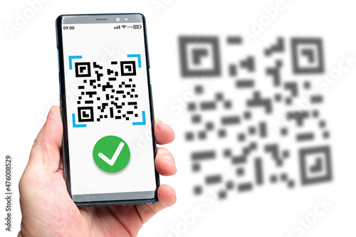 Qr Verification Concept. Mobile phone with a scanner reads the qr code. Machine-readable barcode on smartphone screen. Quick Response code on smartphone screen.
