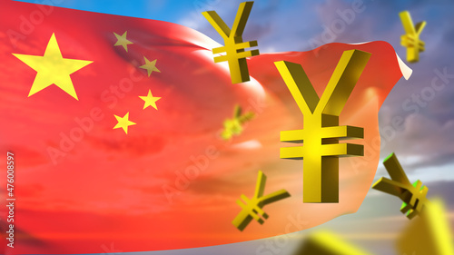 Yuan signs next to the flag...