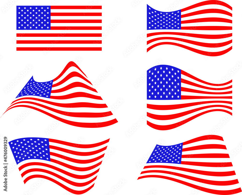 USA flag set vectors. American flag. Stars and stripes USA flag set vectors. American flag. Stars and stripes