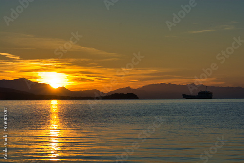 Sunset in a lonely bay in Croatia near Trogir city  Dalmatia