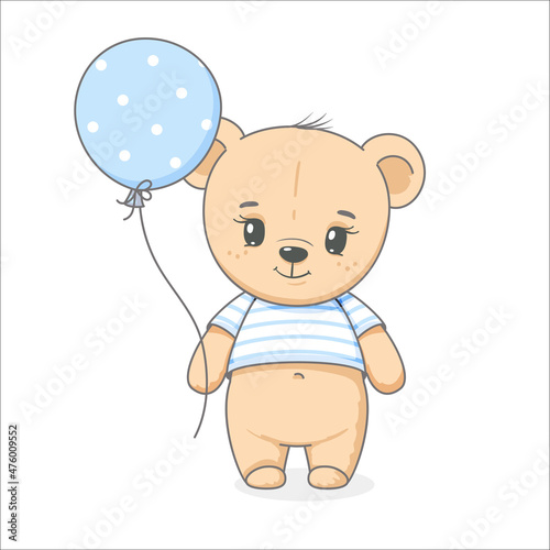 Cute teddy bear with balloons in his hands. Vector illustration of a cartoon. © Arina