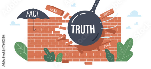 Fiction Authenticity Research and Checking, Myths and Facts Information Accuracy Concept Word Fact Written on Umbrella