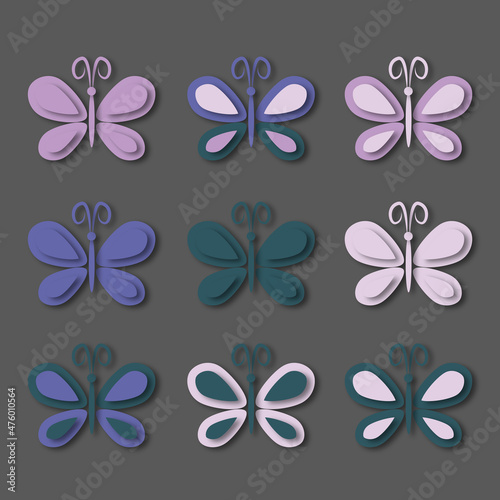 Paper-style butterflies, modern colors, 9 pieces