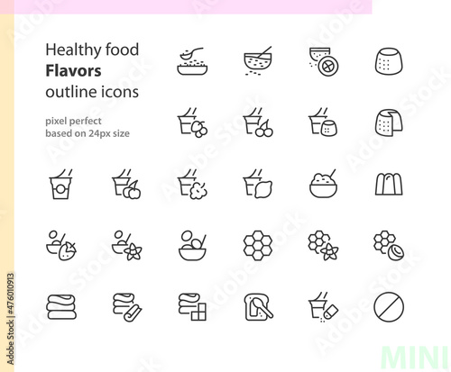 Healthy food flavors outline icons