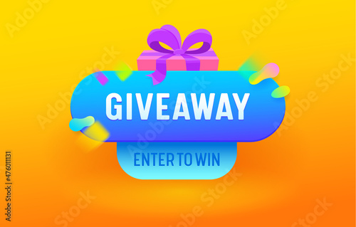 Giveaway Winner Banner with Gift Box, Enter to Win Promotion Contest or Competition Free Prize, Holiday Shopping Present