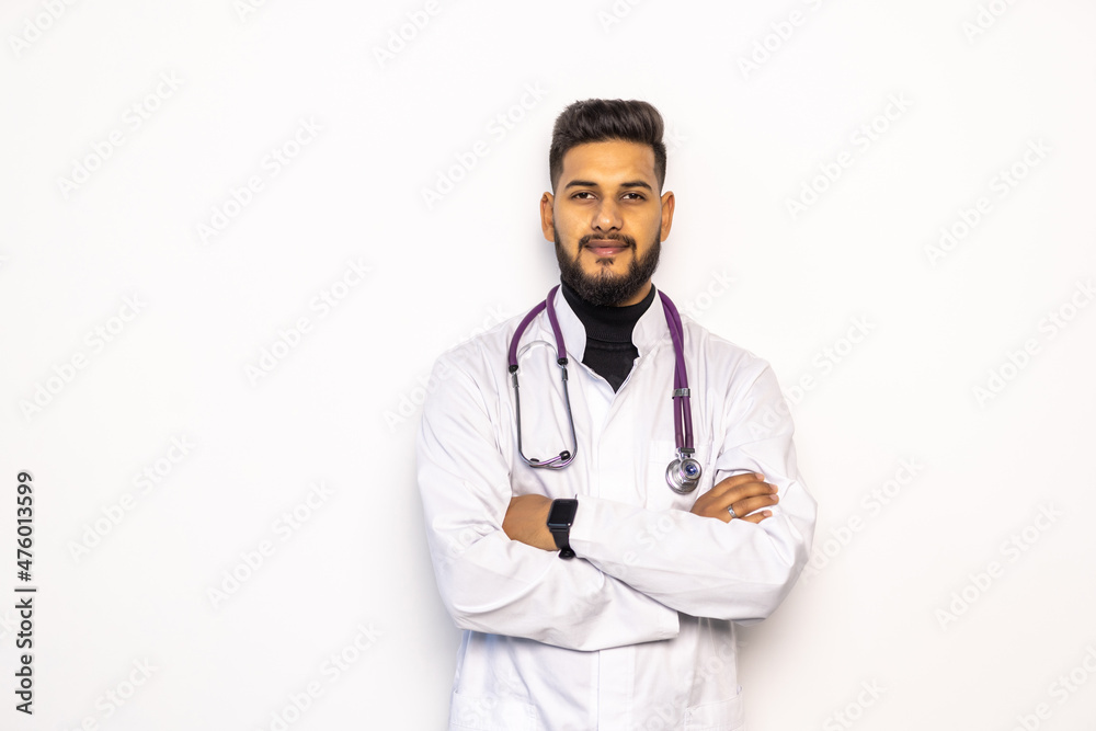 portrait of Indian young male medical worker isolated on white background portrait of Indian young male medical worker isolated on white background