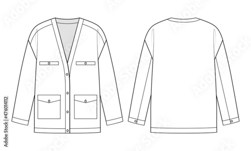 Fashion technical drawing of jacket cardigan