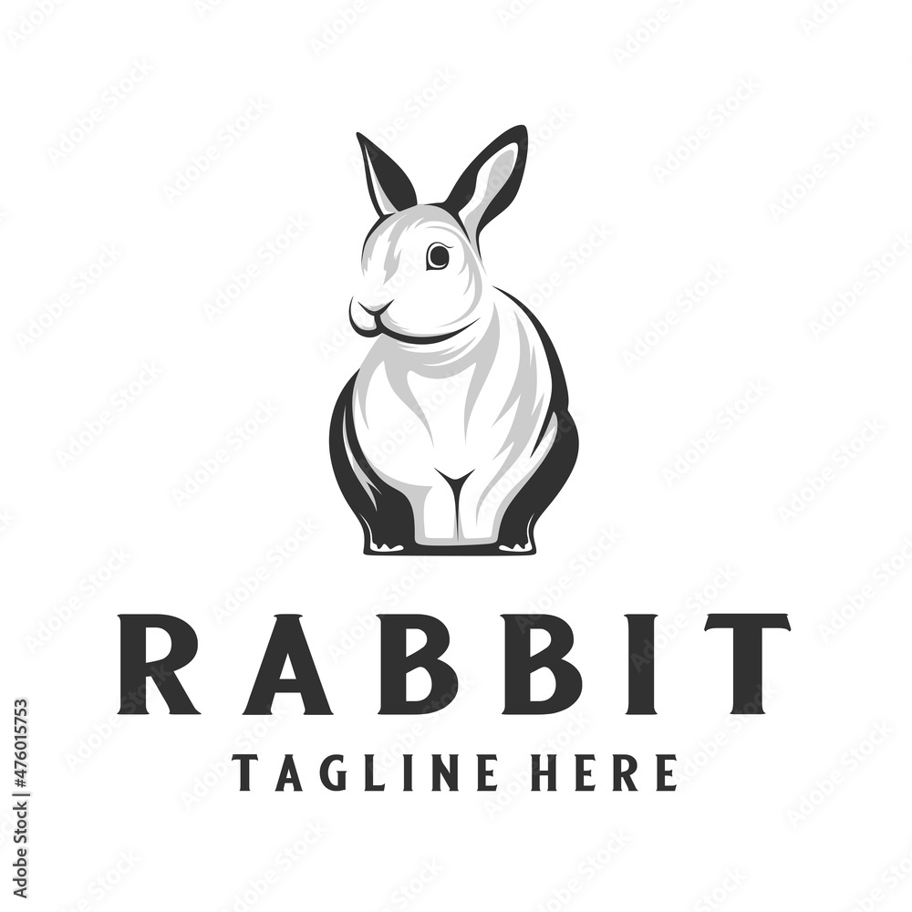Fototapeta premium rabbit vector logo. Outline silhouette of a sitting black rabbit. Wildlife elements.