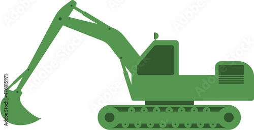 Silhouette of an industrial excavator in green